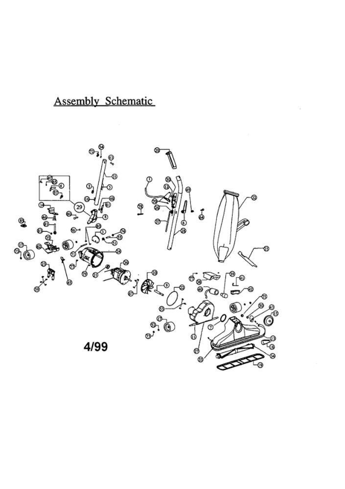 Assembly Schematic Diagram and Parts List for 97001  Dirt Devil Upright Vacuum